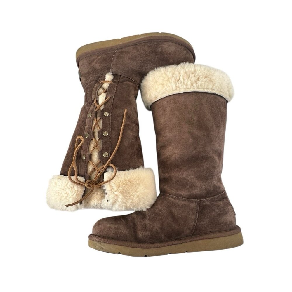 UGG Upside Shearling Cuff Winter Boots Womens Size‎ 7 EUR 38 Chestnut - Picture 6 of 8